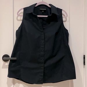 Lane Bryant Black Collared Button-Up Sleeveless Shirt
